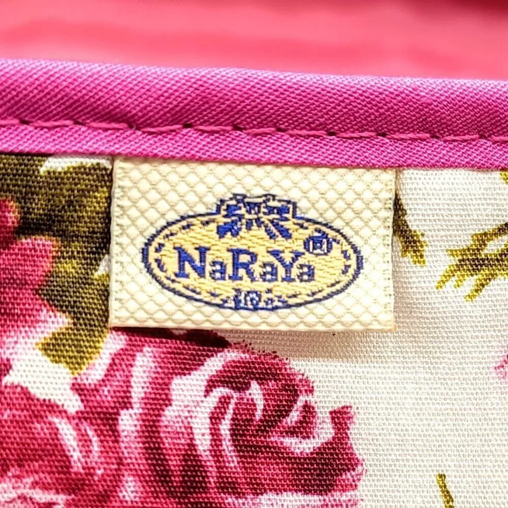 NaRaYa Magenta Pink Rose Floral Cotton Mirrored Makeup Case